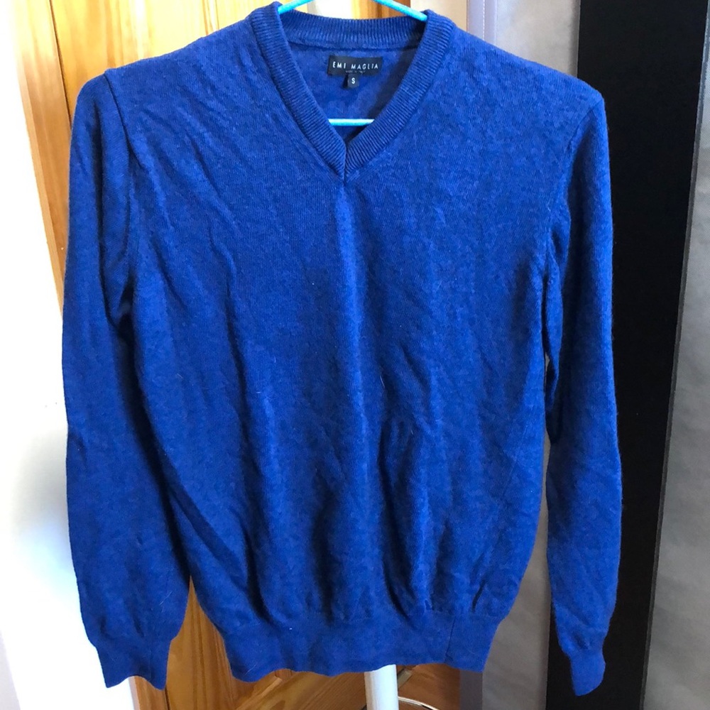 Emi Maglia Women's V-neck Wool Cashmere Sweater blue